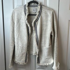 NIC+ZOE Cream Textured Jacket with Ribbon Trim and Fringe
